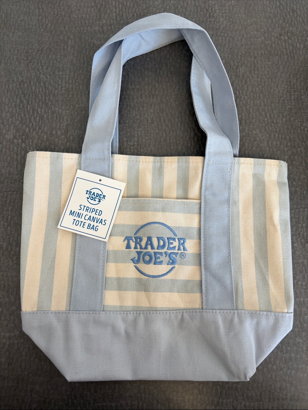 Viral Trader Joe’s Mini Blue & Cream Striped Canvas Tote Bag